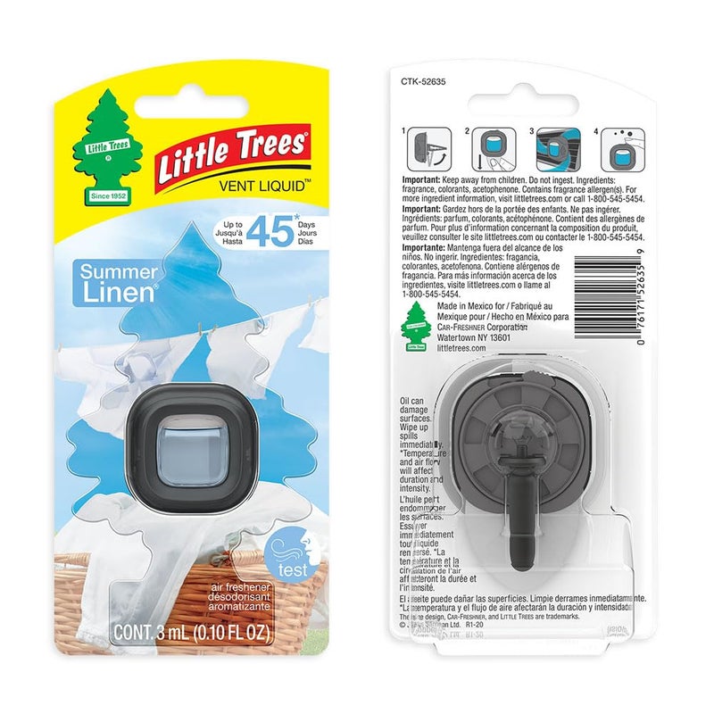 LITTLE TREES Car Air Freshener. Vent Liquid Provides Long-Lasting Scent for Auto or Home. Add a Splash of LITTLE TREES to your Vent. Summer Linen  4 Air Fresheners - Image 3